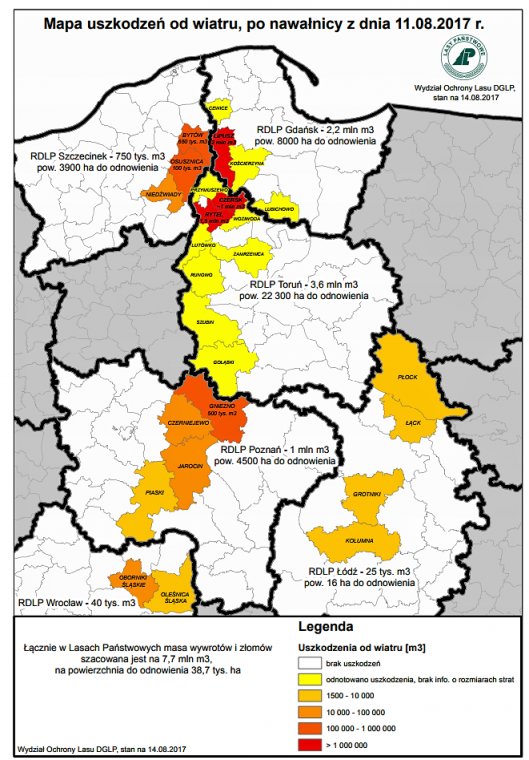 Mapa strat w Lasach Państwowych (fot. Lasy Państwowe) Mapa strat w Lasach Państwowych