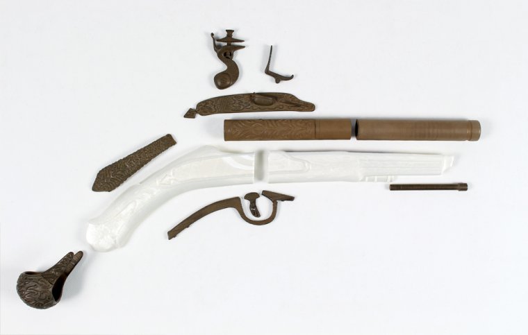 Pistolet skałkowy wydruk 3D - rozłożenie elementów