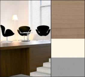 <font color=gray>Lounge dekore<br>Dekory Sonae Indústria<br> na zdjęciu Wiśnia Diament,<br> Nature i Średnio-szary<br> do  szlachetnych elementów<br> wyposażenia wnętrz</font>