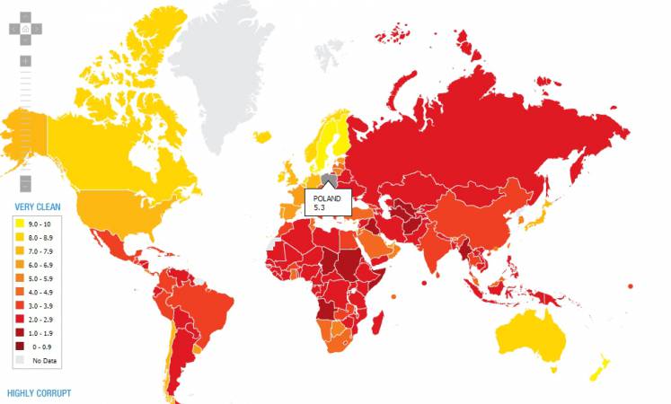 Światowa Mapa Wskaźnika Postrzegania Korupcji na rok 2010 