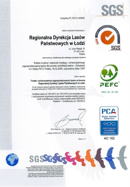 Certyfikat PEFC łódzkiej dyrekcji