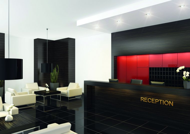 Hotelowe lobby, realizacja w dekorze Makassar