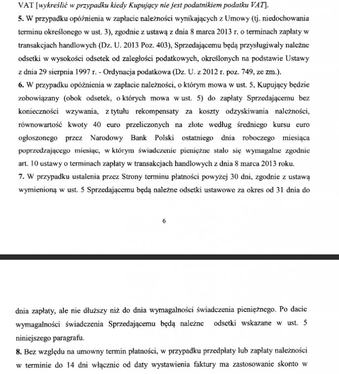 Fragment wzoru umowy opracowanego przez Lasy Państwowe