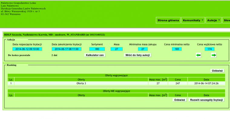 Aktualnie system e-drewno ukrywa dane oferentów