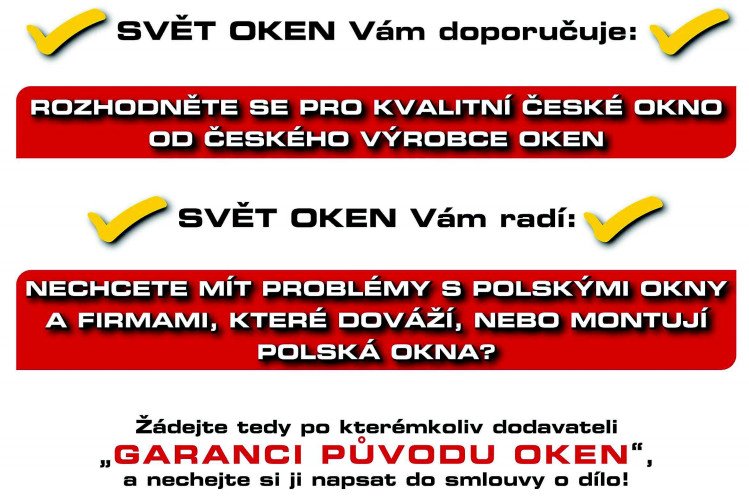 Tekst reklamowy czeskiego producenta okien zniechęcający do kupna okien z Polski