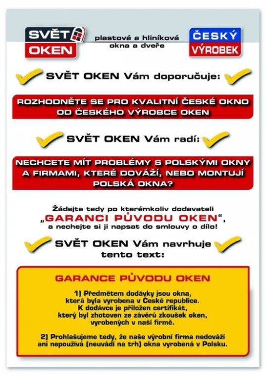 Ulotka czeskiej firmy ostrzega przed zakupem i montażem okien pochodzących z Polski