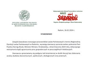 Stanowisko związków działających w RDLP Radom