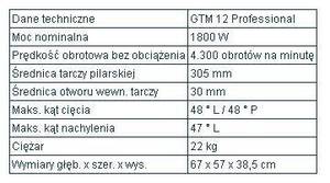 Uniwersalna piła GTM 12 Professional firmy  Bosch - Dane techniczne
