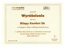 KOMFORT wyróżniony  za innowacyjność i profesjonalizm w handlu 