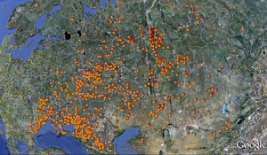 Sytuacja pożarowa w Rosji wg stanu na 11 sierpnia 2010r. - zbliżenie zachodniej części kraju