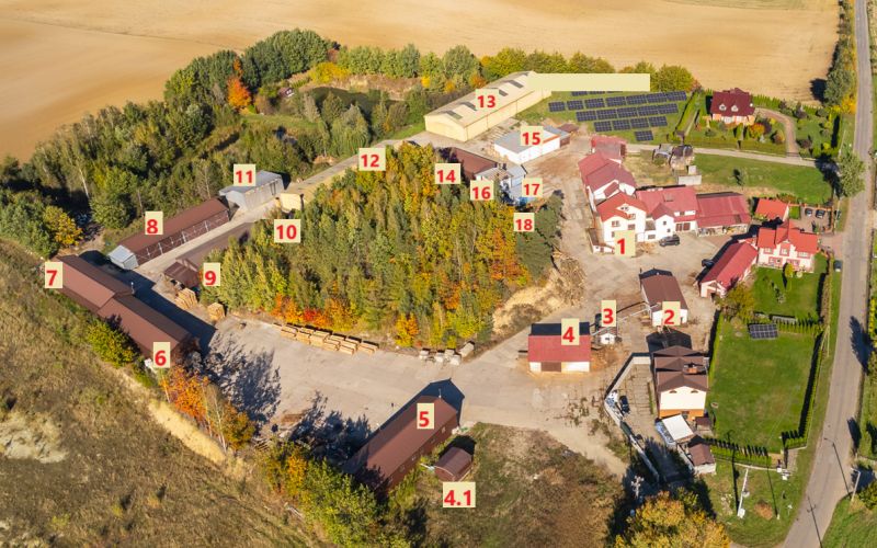 Działający tartak - 3,82 ha + 19 budynków oraz maszyny i pojazdy