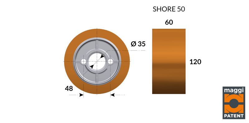 Gumowe koło do podajnika automatycznego 120 x 60 mm / 50 Shore), idealne do gładkich powierzchni, marka ORIGINAL MAGGI.