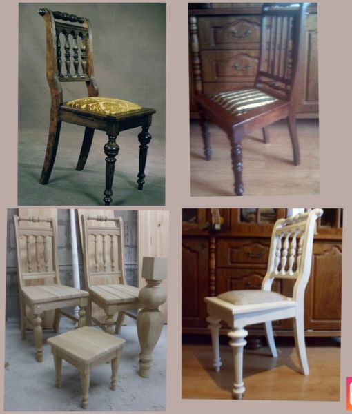 Krzesła drewniane z elementami toczonymi